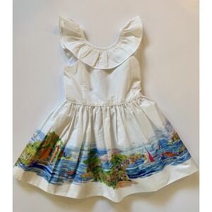 Polo Ralph Lauren Seaside Print Ruffled Cotton Dress Girls 2T NWT White $245 Reg